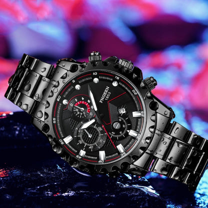 FNGEEN 5055 Men Waterproof Sports Fashion Stainless Steel Watch, Black Steel Black Surface, White Steel Black Surface, White Steel White Surface, Black Leather Black Steel Black Surface, Black Leather White Steel Black Surface                          ...