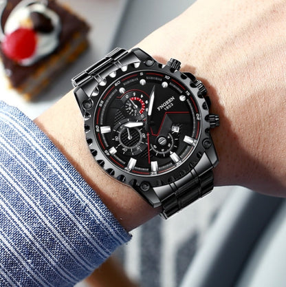 FNGEEN 5055 Men Waterproof Sports Fashion Stainless Steel Watch, Black Steel Black Surface, White Steel Black Surface, White Steel White Surface, Black Leather Black Steel Black Surface, Black Leather White Steel Black Surface                          ...