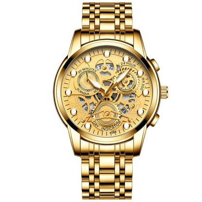 FNGEEN 4088 Men Hollow Quartz Watch Student Waterproof Luminous Watch, Full Gold Gold Surface, Full Gold Black Surface, Black Steel Black Surface White Nails, Black Steel Black Surface Gold Nails, Gold And Gold Surface, Gold Black Surface              ...