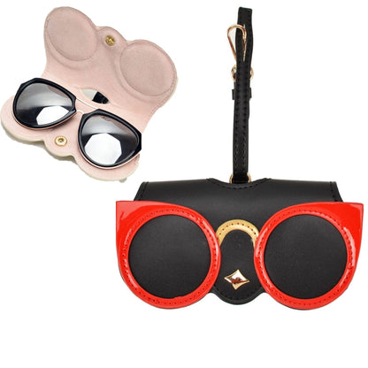 Cute And Funny PU Sunglasses Case Portable Glasses Case With Hanging Buckle, Flowers (Lake Blue Color Matching), Mengbao (Gray Stitching), Cat Girl (Red Frame), Red Love, Big Eyes (Gray), British Style (Stripe Contrast), Red Love Cat Girl, Bat (Black) ...