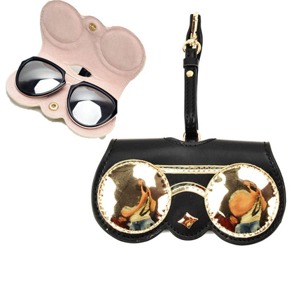 Cute And Funny PU Sunglasses Case Portable Glasses Case With Hanging Buckle, Flowers (Lake Blue Color Matching), Mengbao (Gray Stitching), Cat Girl (Red Frame), Red Love, Big Eyes (Gray), British Style (Stripe Contrast), Red Love Cat Girl, Bat (Black) ...