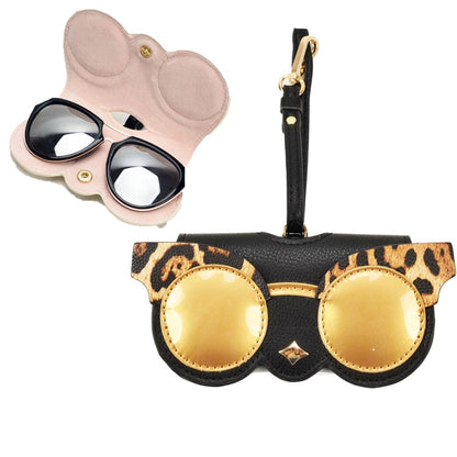 Cute And Funny PU Sunglasses Case Portable Glasses Case With Hanging Buckle, Flowers (Lake Blue Color Matching), Mengbao (Gray Stitching), Cat Girl (Red Frame), Red Love, Big Eyes (Gray), British Style (Stripe Contrast), Red Love Cat Girl, Bat (Black) ...