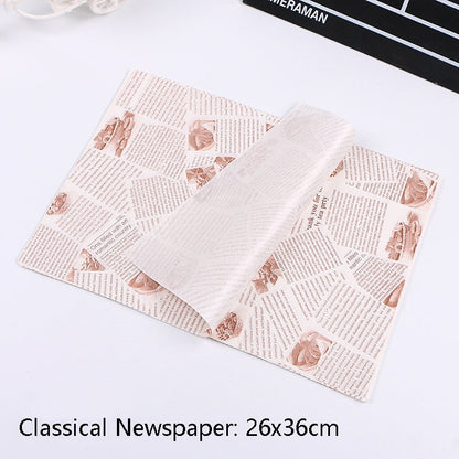 100 Sheets / Pack Cake Greaseproof Paper Baking Packaging Plate Paper Hamburger Paper, Colour: Classical Newspaper, Classical Newspaper, Color Pastry, Orange Tower, White English, Coffee English, Wheat English, Pure White, Thick Kraft Paper, Gray Tower
