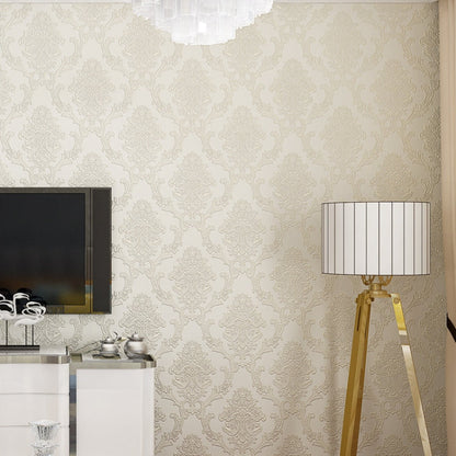 Bedroom Living Room Classic Damascus 3D Precision Pressed Non-Woven Fabric Self-Adhesive Wallpaper, 0.53 x 3 Meters