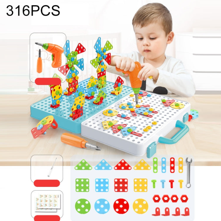 Children Screw-Tightening Electric Drill Toy Manual Assembly Toolbox, Style:, 2D Plane + Electric Drill (189 PCS), 3D + Electric Drill (276 PCS), 3D + Electric Drill (316 PCS), 3D + Electric Drill (466 PCS), 2D + Electric Drill + Charger (189 PCS)     ...
