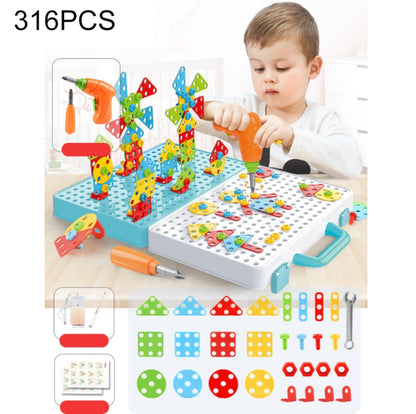Children Screw-Tightening Electric Drill Toy Manual Assembly Toolbox, Style:, 2D Plane + Electric Drill (189 PCS), 3D + Electric Drill (276 PCS), 3D + Electric Drill (316 PCS), 3D + Electric Drill (466 PCS), 2D + Electric Drill + Charger (189 PCS)     ...