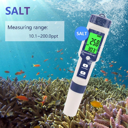 EZ-9909 PH/Salinity/Temperature/TDS/EC 5-in-1 Test Pen Multifunctional Water Quality Detector, 5-in-1 Test Pen