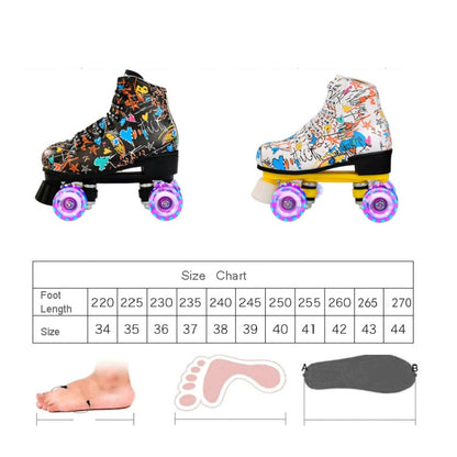 Adult Children Graffiti Roller Skates Shoes Double Row Four-Wheel Roller Skates Shoes, 34, 35, 36, 37, 38, 39, 40, 41, 42, 43, 44