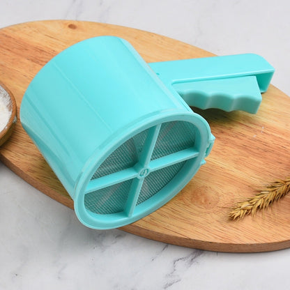 Convenient Hand-Held Semi-Automatic Four Sieve Baking Tool, Blue, Orange, White, Pink