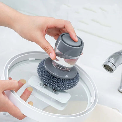 Multifunctional Push-Type Cleaning Brush Kitchen Detergent Automatic Liquid Addition Dishwashing Brush, Steel Ball Pot Brush, PET Pot Brush