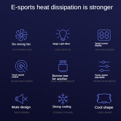 COOLCOLD RGB Notebook Radiator Six Fan Adjustable Laptop Cooling Base, 5V Speed  Colorful Version, 5V Touch 12 Symphony Version