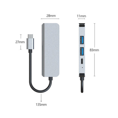 BYL-2011 4 In 1 USB-C / Type-C To 4K HDMI + USB 3.0 + USB 2.0 + PD USB-C / Type-C Charging Ports Multifunctional HUB Docking Station, 4 In 1