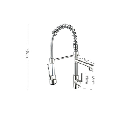 Copper And Nickel Brushed Double Outlet Spring Faucet Rotatable Kitchen Hot And Cold Water Faucet, Brushed Silver