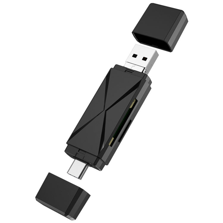 YH-109 SD/TF/Type-C/Micro USB/USB Computer PC Mobile Phone OTG Card Reader, White, Black