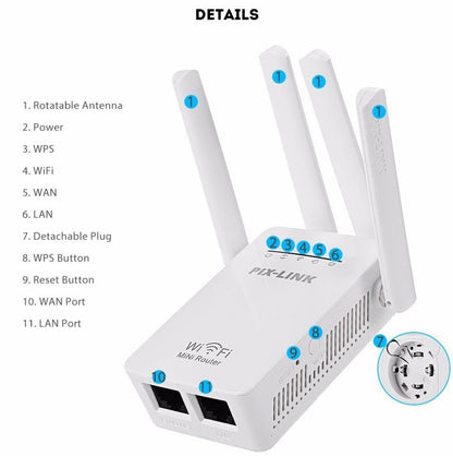 PIX-LINK LV-WR09 300Mbps WiFi Range Extender Repeater Mini Router, US Pulg, EU Plug, UK Plug, AU Plug