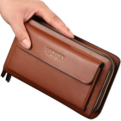 LEINASEN A82 Handbag Men Business Clips Long Big Capacity Casual Multi-Card Zipper, Black, Brown