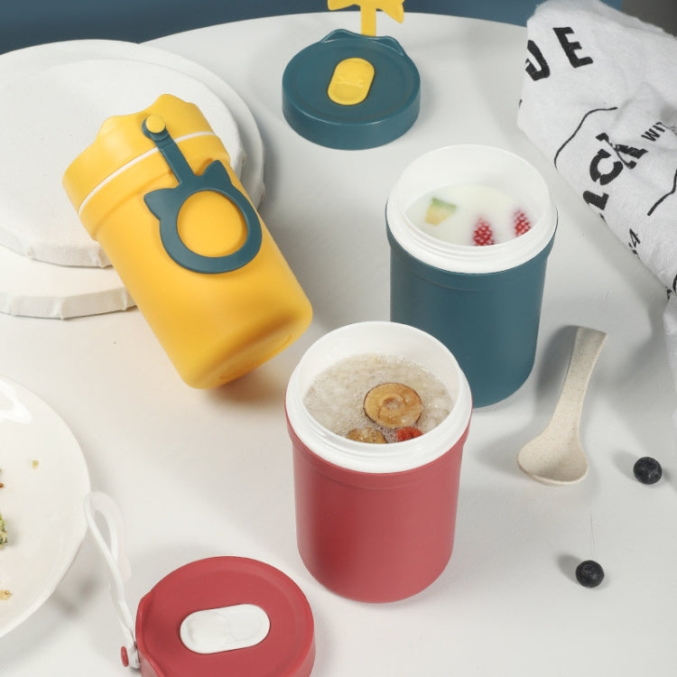 Portable Handle Breakfast Cup Porridge Cup Suitable For Microwave Oven, Style:, Cat Buckle (Dark Blue), Cat Buckle (Hawthorn Red), Cat Buckle (Yellow), Long Band (Dark Blue), Long Band (Red), Long Band (Yellow)