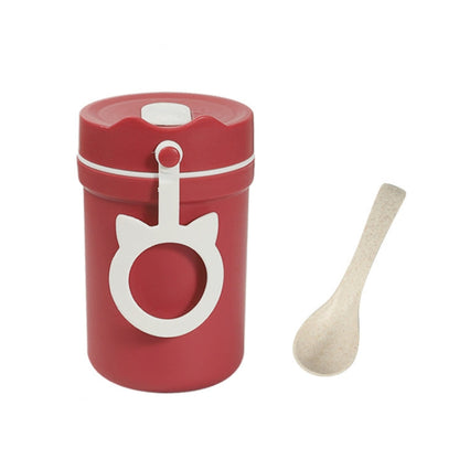 Portable Handle Breakfast Cup Porridge Cup Suitable For Microwave Oven, Style:, Cat Buckle (Dark Blue), Cat Buckle (Hawthorn Red), Cat Buckle (Yellow), Long Band (Dark Blue), Long Band (Red), Long Band (Yellow)