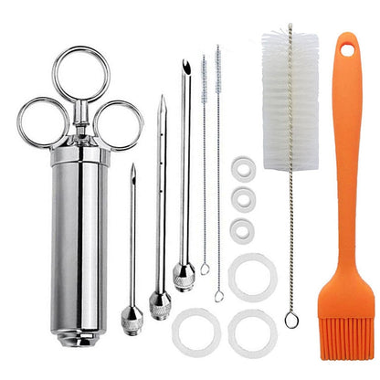Stainless Steel Spice Syringe Barbecue Tool Turkey Needle Set, 14 in 1 (Green), 14 in 1 (Black), 14 in 1 (Blue), 14 in 1 (Orange), 14 in 1 (Gem Green), 14 in 1 (White Orange)