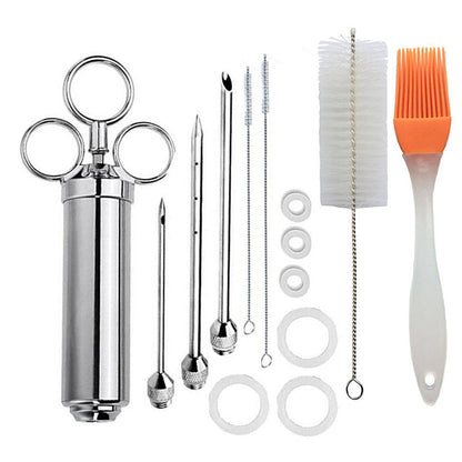 Stainless Steel Spice Syringe Barbecue Tool Turkey Needle Set, 14 in 1 (Green), 14 in 1 (Black), 14 in 1 (Blue), 14 in 1 (Orange), 14 in 1 (Gem Green), 14 in 1 (White Orange)