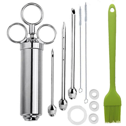 Stainless Steel Seasoning Steak Syringe Turkey Needle Set With Cleaning Silicone Brush, 11 in 1 (Red ), 11 in 1 (Black ), 11 in 1 (Blue), 11 in 1 (Green), 11 in 1 (Orange ), 11 in 1 (Yellow ), 11 in 1 (Yellow White)