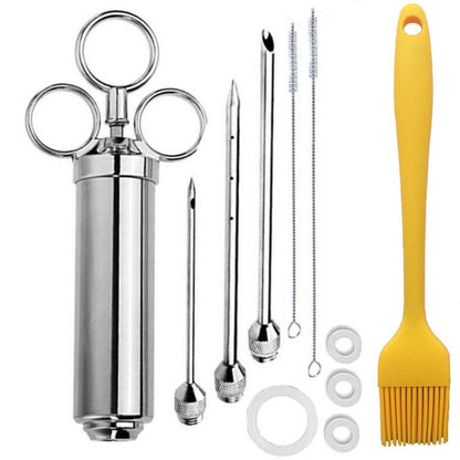Stainless Steel Seasoning Steak Syringe Turkey Needle Set With Cleaning Silicone Brush, 11 in 1 (Red ), 11 in 1 (Black ), 11 in 1 (Blue), 11 in 1 (Green), 11 in 1 (Orange ), 11 in 1 (Yellow ), 11 in 1 (Yellow White)