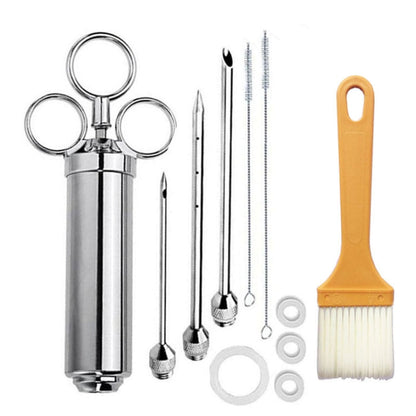 Stainless Steel Seasoning Steak Syringe Turkey Needle Set With Cleaning Silicone Brush, 11 in 1 (Red ), 11 in 1 (Black ), 11 in 1 (Blue), 11 in 1 (Green), 11 in 1 (Orange ), 11 in 1 (Yellow ), 11 in 1 (Yellow White)