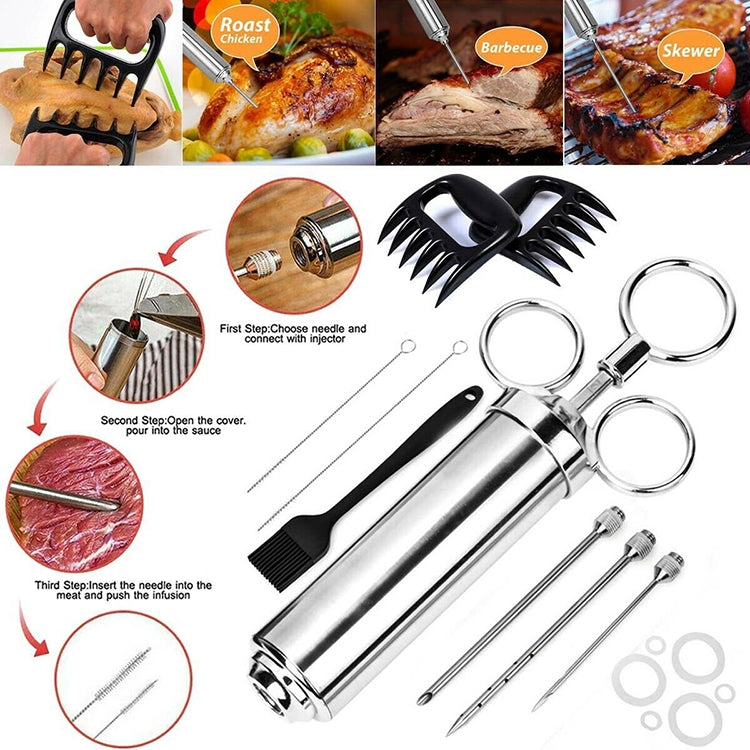 Stainless Steel Seasoning Steak Syringe Turkey Needle Set With Cleaning Silicone Brush, 11 in 1 (Red ), 11 in 1 (Black ), 11 in 1 (Blue), 11 in 1 (Green), 11 in 1 (Orange ), 11 in 1 (Yellow ), 11 in 1 (Yellow White)
