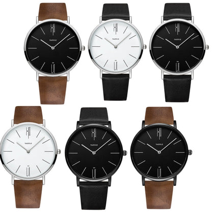 YAZOLE 506 Simple Large Scale Dial Men Business Quartz Watch, Silver Shell Black Tray Black Belt, Silver Shell White Tray Black Belt, Silver Shell Black Tray Brown Belt, Silver Shell White Tray Brown Belt, Black Shell Black Tray Black Belt             ...