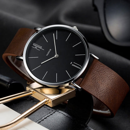 YAZOLE 506 Simple Large Scale Dial Men Business Quartz Watch, Silver Shell Black Tray Black Belt, Silver Shell White Tray Black Belt, Silver Shell Black Tray Brown Belt, Silver Shell White Tray Brown Belt, Black Shell Black Tray Black Belt             ...