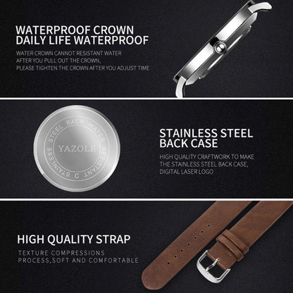 YAZOLE 506 Simple Large Scale Dial Men Business Quartz Watch, Silver Shell Black Tray Black Belt, Silver Shell White Tray Black Belt, Silver Shell Black Tray Brown Belt, Silver Shell White Tray Brown Belt, Black Shell Black Tray Black Belt             ...