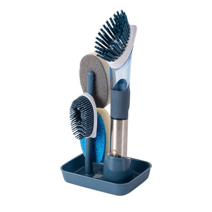 Kitchen Oil Dirty Pan Brush Can Add Detergent Sponge Brush Long Handle Cleaning Brush, Blue, Pink, Gray