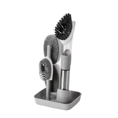Kitchen Oil Dirty Pan Brush Can Add Detergent Sponge Brush Long Handle Cleaning Brush, Blue, Pink, Gray