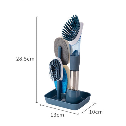 Kitchen Oil Dirty Pan Brush Can Add Detergent Sponge Brush Long Handle Cleaning Brush, Blue, Pink, Gray
