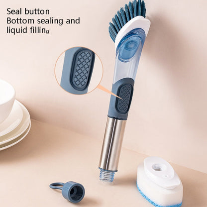 Kitchen Oil Dirty Pan Brush Can Add Detergent Sponge Brush Long Handle Cleaning Brush, Blue, Pink, Gray