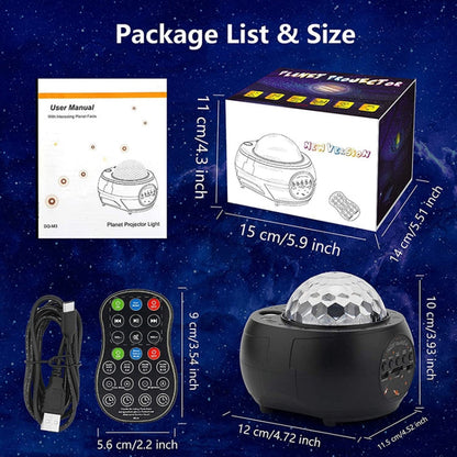 DQ-M3 LED Rotating Starry Sky Light Bluetooth Music Planets Ocean Projector Support TF Card,Style:, USB + Bluetooth, Battery + Bluetooth