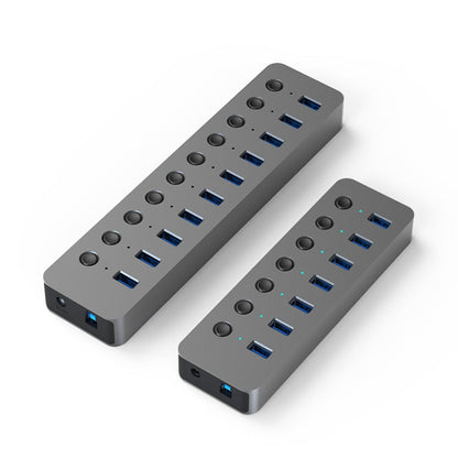 Blueendless USB Splitter Aluminum Alloy QC Fast Charge Expander, 7-port (12V2A Power), 10-port (12V4A Power)
