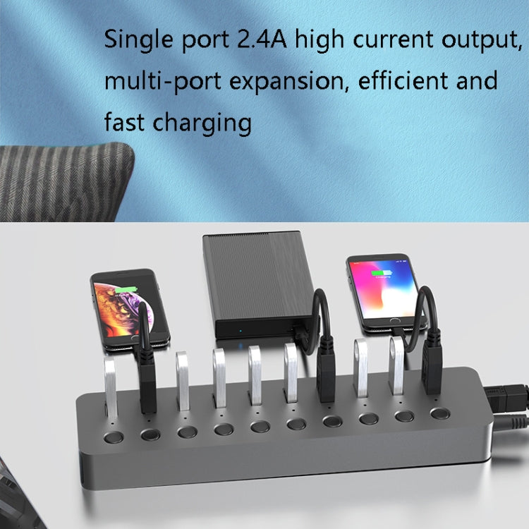 Blueendless USB Splitter Aluminum Alloy QC Fast Charge Expander, 7-port (12V2A Power), 10-port (12V4A Power)