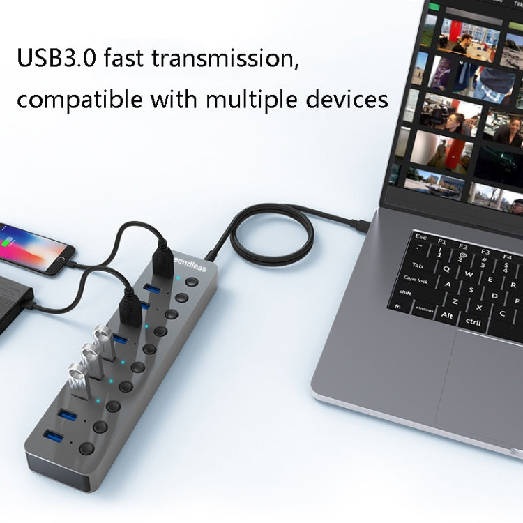 Blueendless USB Splitter Aluminum Alloy QC Fast Charge Expander, 7-port (12V2A Power), 10-port (12V4A Power)