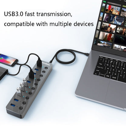 Blueendless USB Splitter Aluminum Alloy QC Fast Charge Expander, 7-port (12V2A Power), 10-port (12V4A Power)