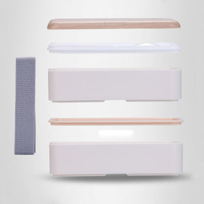 Office Double-layer Separated Lunch Box Wooden Portable Microwaveable Heating Student Bento Box with Cutlery, Double-layer