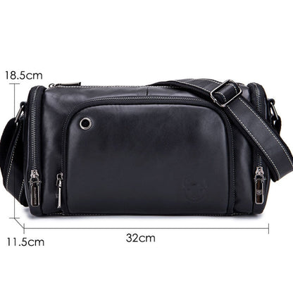 BUFF CAPTAIN HKDJB--001 First-Layer Cowhide Shoulder Messenger Bag Sports Men Leather Bag, Dark Brown, Yellow, Black