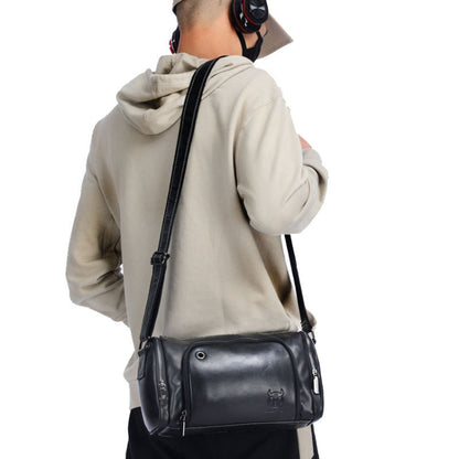 BUFF CAPTAIN HKDJB--001 First-Layer Cowhide Shoulder Messenger Bag Sports Men Leather Bag, Dark Brown, Yellow, Black