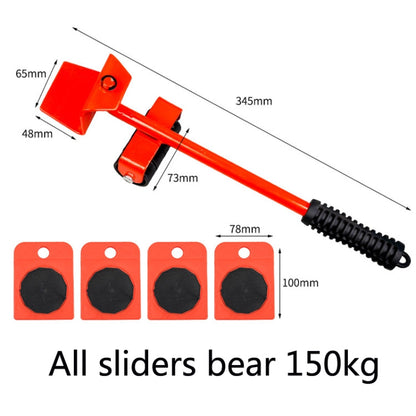 CY-0102 5 in 1 Household Moving Bed Heavy Object Moving Pulley Furniture Shifter Multifunctional Carrier, Red (150KG), Yellow (300KG), Silver (500KG), Red Black Pry Bar (150KG), Tank (100KG), Cartoon (100KG)