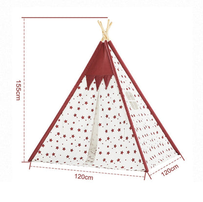 Indian Children Tent Cotton Cloth Indoor Play House Parent-Child Doll House, Pink Stars, Wavy Pattern