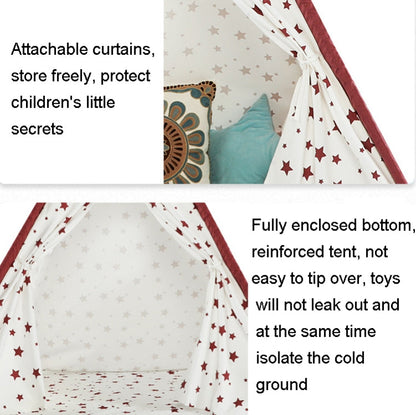 Indian Children Tent Cotton Cloth Indoor Play House Parent-Child Doll House, Pink Stars, Wavy Pattern