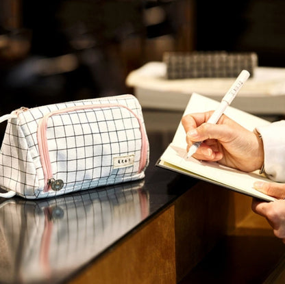 Angoo Large Capacity Pencil Case Cute Canvas Stationery Bag, Black White In The Palm