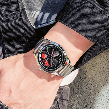 SANDA P1065 Wheel Series Casual Steel Band Quartz Watch For Men, For Men Silver Red, For Men Blue Green, For Men Black Green, For Men Silver Green, For Men Blue Red, For Men Black Red