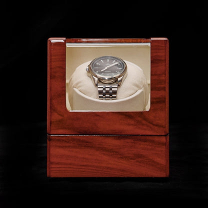 1+0 Automatic Strings Watch Box Varnished Rosewood Grain Watch Shaker, US Plug, Single, Rosewood Grain