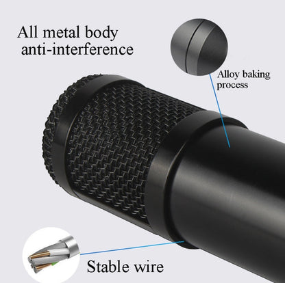 BM800 Condenser Microphone Set, BM800 With USB Sound Card (Black), BM800 With USB Sound Card (Black Golden Net)